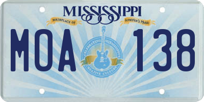 MS license plate MOA138
