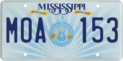 MS license plate MOA153