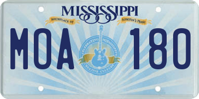 MS license plate MOA180