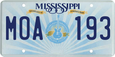 MS license plate MOA193