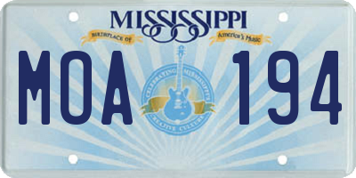 MS license plate MOA194