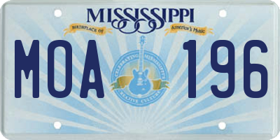 MS license plate MOA196