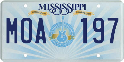 MS license plate MOA197