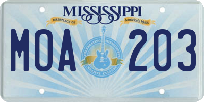 MS license plate MOA203