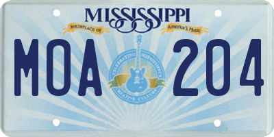 MS license plate MOA204