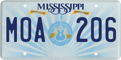 MS license plate MOA206