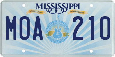 MS license plate MOA210