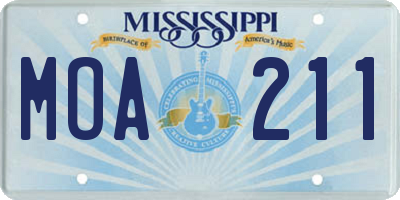 MS license plate MOA211
