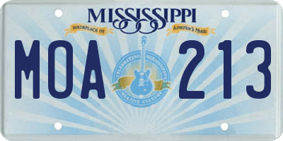 MS license plate MOA213