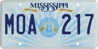 MS license plate MOA217
