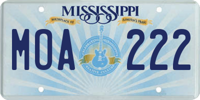 MS license plate MOA222