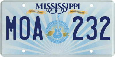 MS license plate MOA232