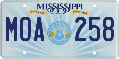 MS license plate MOA258