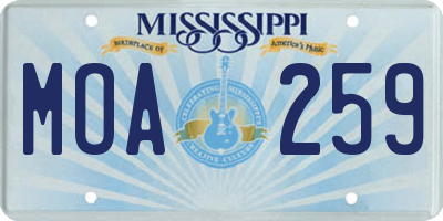 MS license plate MOA259
