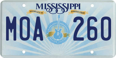MS license plate MOA260