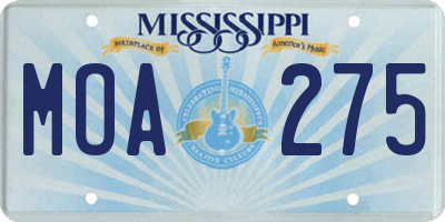 MS license plate MOA275