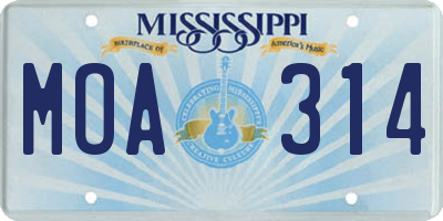 MS license plate MOA314