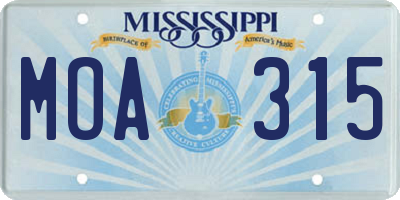MS license plate MOA315
