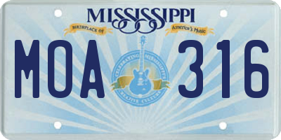 MS license plate MOA316