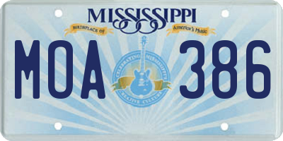 MS license plate MOA386