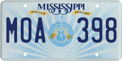 MS license plate MOA398