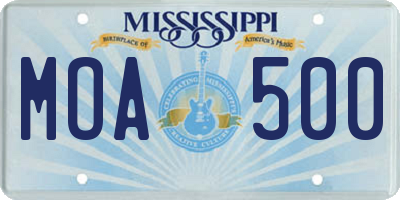 MS license plate MOA500