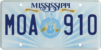 MS license plate MOA910