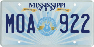 MS license plate MOA922