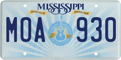 MS license plate MOA930