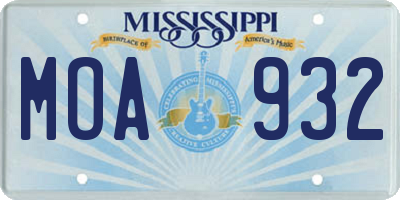 MS license plate MOA932
