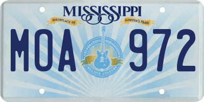 MS license plate MOA972