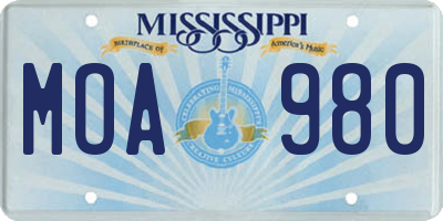 MS license plate MOA980