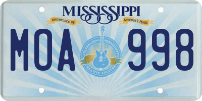 MS license plate MOA998