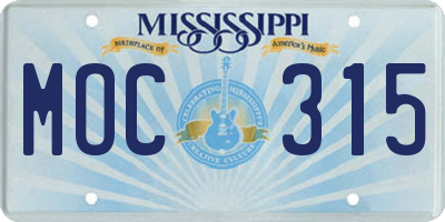 MS license plate MOC315