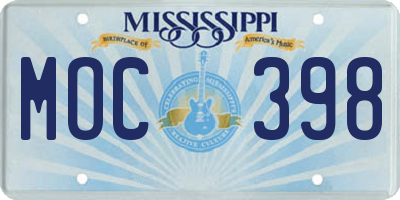 MS license plate MOC398
