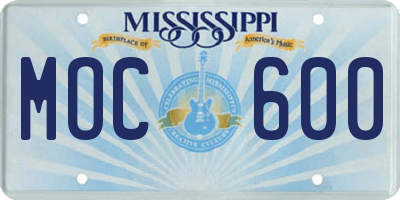 MS license plate MOC600