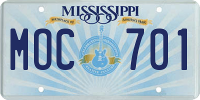 MS license plate MOC701