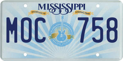 MS license plate MOC758