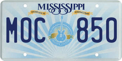 MS license plate MOC850