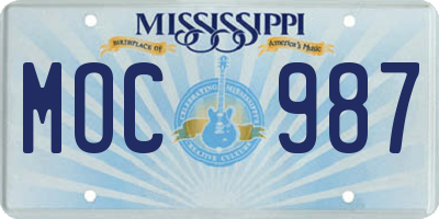 MS license plate MOC987