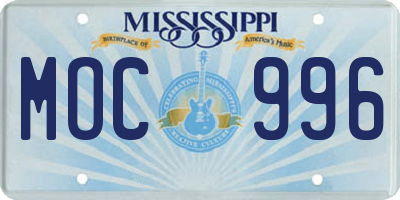 MS license plate MOC996