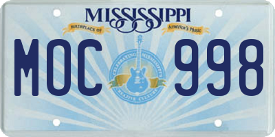 MS license plate MOC998