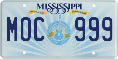 MS license plate MOC999