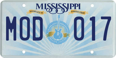 MS license plate MOD017