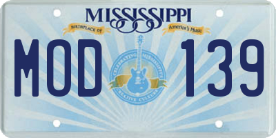 MS license plate MOD139