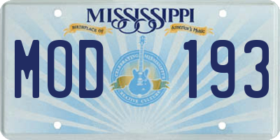 MS license plate MOD193