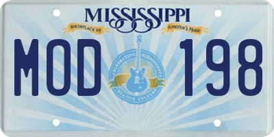 MS license plate MOD198