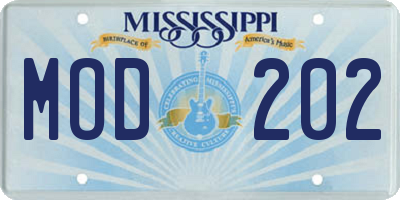 MS license plate MOD202