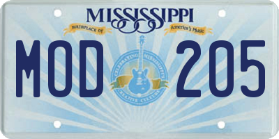 MS license plate MOD205