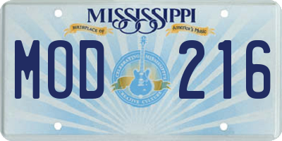 MS license plate MOD216